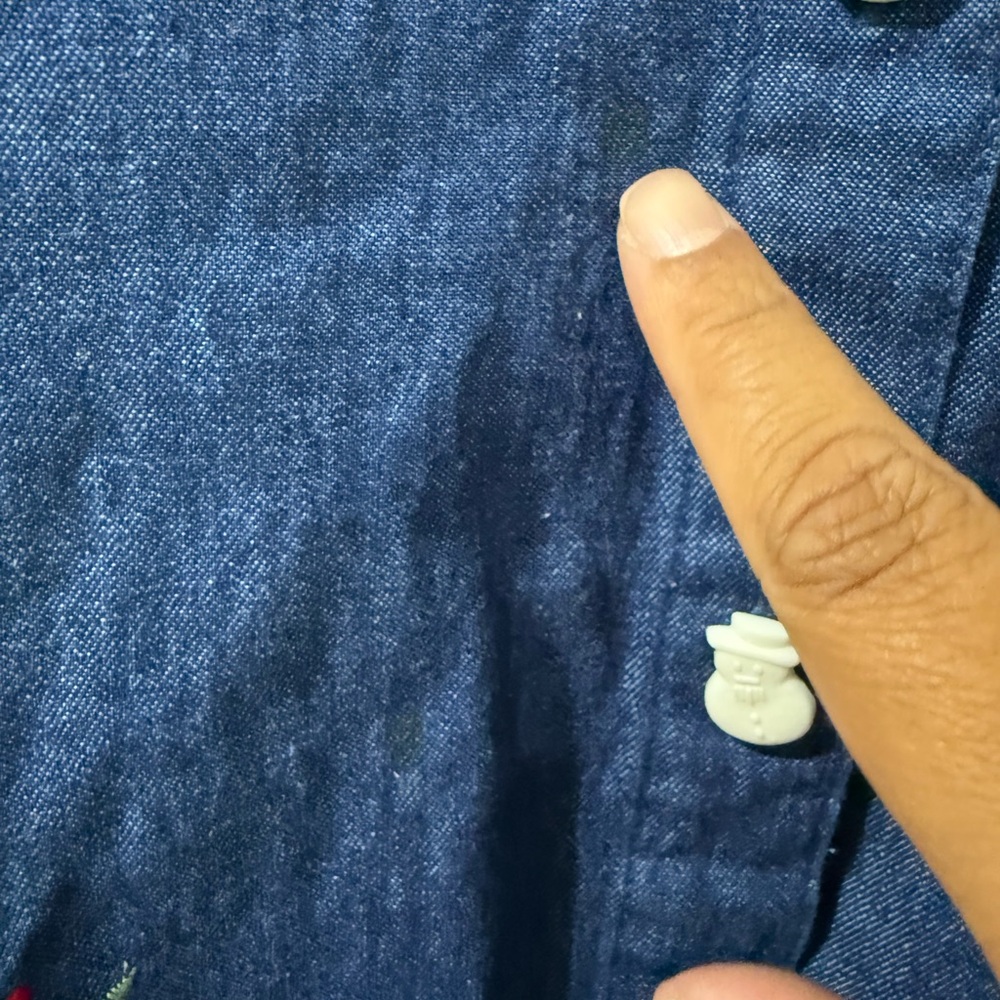 VTG 90s Tantrums Christmas Snowmen Embroidered Denim Flannel Button Down XL T - Picture 4 of 9